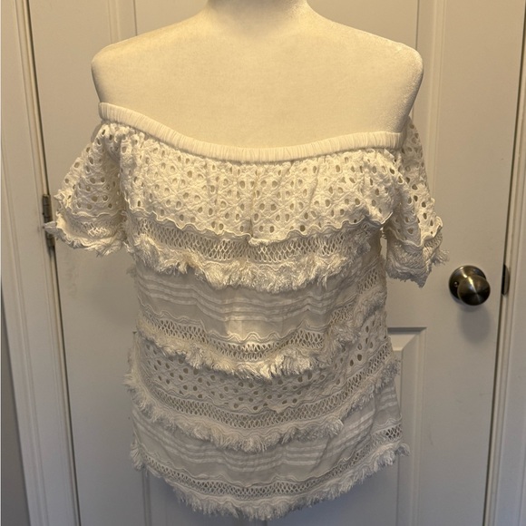 Neiman Marcus Tops - Neiman Marcus White Off-Shoulder Lace Top
